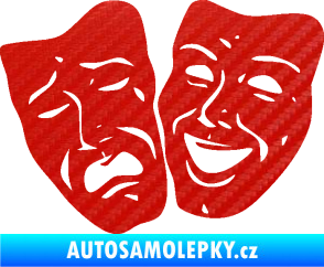 Samolepka Masky tváře 001 levá veselý a smutný 3D karbon červený