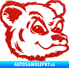 Samolepka Medvěd 011 pravá hlava 3D karbon červený