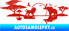 Samolepka Motiv Afrika levá -  zvířata u vody 3D karbon červený