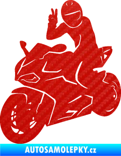 Samolepka Motorkář 006 levá 3D karbon červený