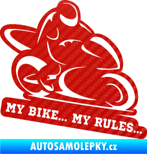 Samolepka Motorkář 012 pravá s textem 3D karbon červený