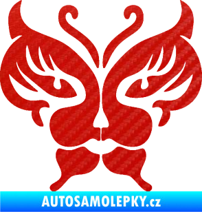 Samolepka Motýl 016 kočičí obličej 3D karbon červený