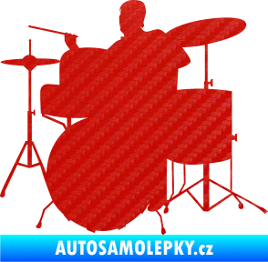 Samolepka Music 011 levá hráč na bicí 3D karbon červený