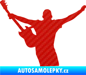 Samolepka Music 024 levá kytarista rocker 3D karbon červený