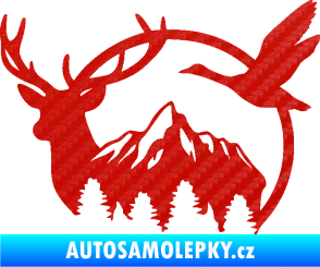 Samolepka Myslivost 002 levá lesní zvěř 3D karbon červený
