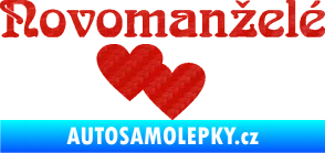 Samolepka Novomanželé 001 nápis se srdíčky 3D karbon červený