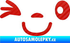 Samolepka Obličej 008 levá mrkající 3D karbon červený