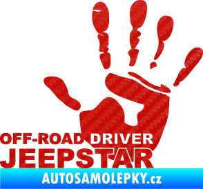 Samolepka Off road driver - Jeep star nápis s rukou 3D karbon červený