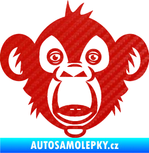 Samolepka Opice 003  hlava šimpanze 3D karbon červený