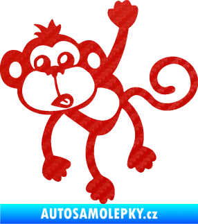 Samolepka Opice 005 levá visí za ruku 3D karbon červený