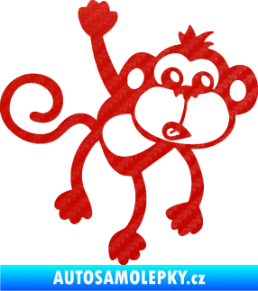 Samolepka Opice 005 pravá visí za ruku 3D karbon červený