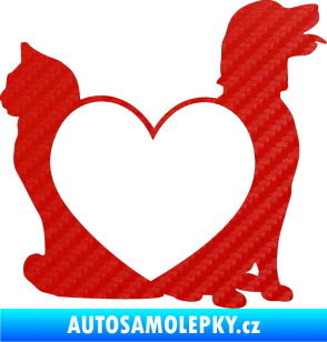 Samolepka Pejsek a kočička love pravá 3D karbon červený