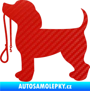 Samolepka Pes 063 levá štěnátko s vodítkem 3D karbon červený