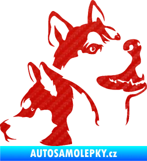 Samolepka Pes 117 pravá husky 3D karbon červený