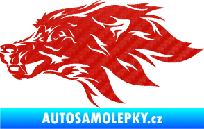 Samolepka Pes 127 levá hlava 3D karbon červený