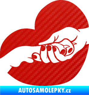 Samolepka Pes 129 levá packa v ruce 3D karbon červený