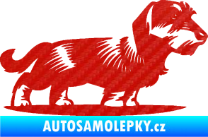 Samolepka Pes 133 pravá drsnosrstý jezevčík 3D karbon červený
