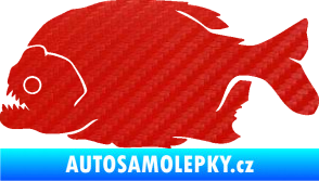 Samolepka Piraňa 001 levá dravá ryba 3D karbon červený