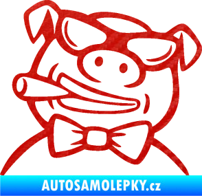 Samolepka Prase 005 levá s doutnikem 3D karbon červený