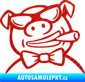 Samolepka Prase 005 pravá s doutnikem 3D karbon červený