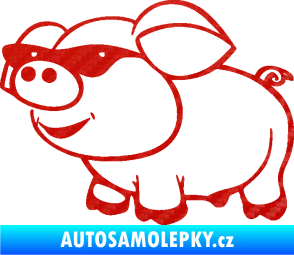 Samolepka Prase 006 levá frajer v brýlích 3D karbon červený