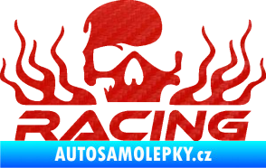 Samolepka Racing nápis s lebkou pravá 3D karbon červený