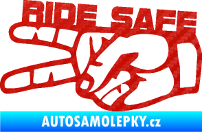 Samolepka Ride Safe nápis levá motorkář 3D karbon červený
