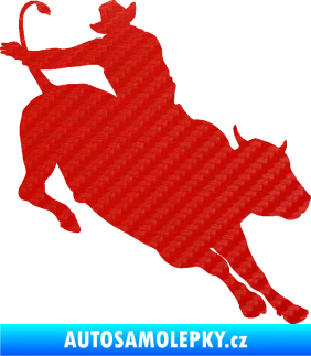 Samolepka Rodeo 001 pravá  kovboj s býkem 3D karbon červený