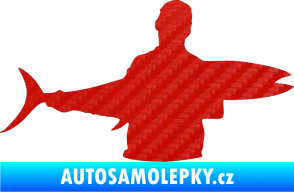 Samolepka Rybář 006 pravá 3D karbon červený