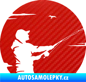 Samolepka Rybář 022 pravá 3D karbon červený