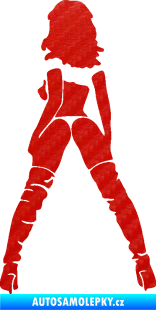 Samolepka Sexy žena a vysoké kozačky levá 3D karbon červený