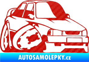 Samolepka Škoda 130 karikatura pravá 3D karbon červený