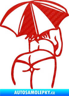 Samolepka Slečna s deštníkem pravá 3D karbon červený