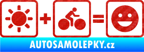 Samolepka Slunce + kolo = veselý smajlík vyjížďka na kole 3D karbon červený