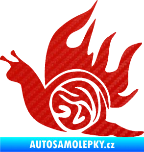 Samolepka Šnek s plameny levá 3D karbon červený