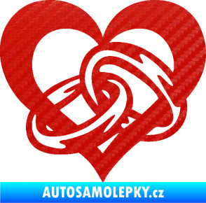 Samolepka Snubní prstýnky v srdíčku levá 3D karbon červený