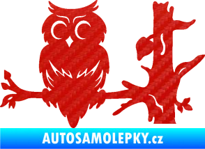Samolepka Sova 005 levá na větvi 3D karbon červený