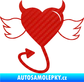 Samolepka Srdce anděl ďábel 002 levá 3D karbon červený