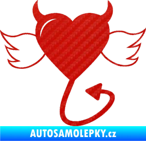 Samolepka Srdce anděl ďábel 002 pravá 3D karbon červený