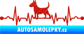 Samolepka Srdeční tep 008 levá pes bulteriér 3D karbon červený