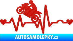 Samolepka Srdeční tep 013 levá motorkář 3D karbon červený