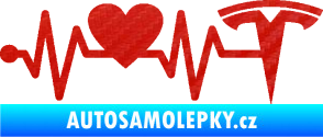 Samolepka Srdeční tep 043 pravá Tesla 3D karbon červený