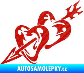 Samolepka Srdíčka 001 levá se šípem 3D karbon červený