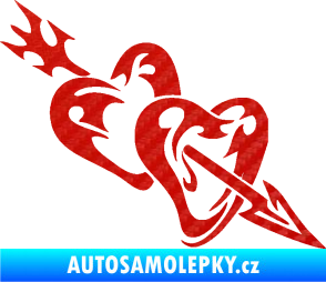 Samolepka Srdíčka 001 pravá se šípem 3D karbon červený