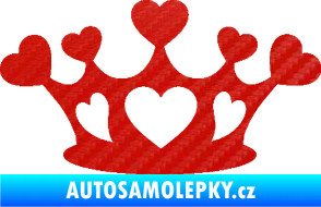 Samolepka Srdíčka korunka 3D karbon červený
