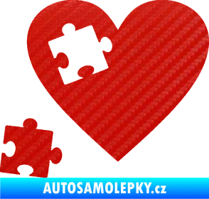 Samolepka Srdíčko 022 levá vypadlý puzzlík 3D karbon červený