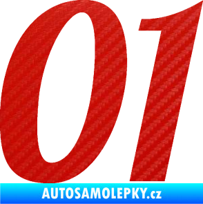 Samolepka Startovní číslo 01 typ 3 3D karbon červený