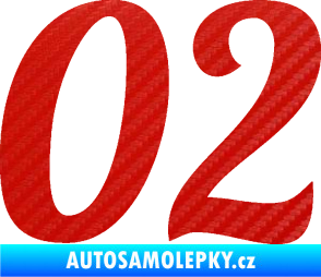 Samolepka Startovní číslo 02 typ 3 3D karbon červený