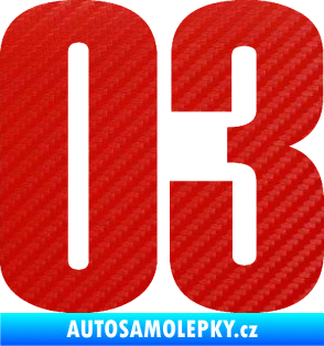 Samolepka Startovní číslo 03 typ 2   3D karbon červený