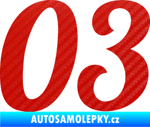 Samolepka Startovní číslo 03 typ 3 3D karbon červený